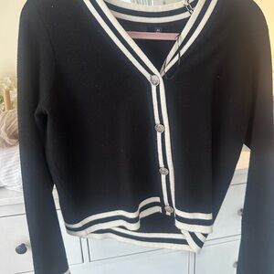 Cyrus Black and White V-Neck Cardigan Sweater